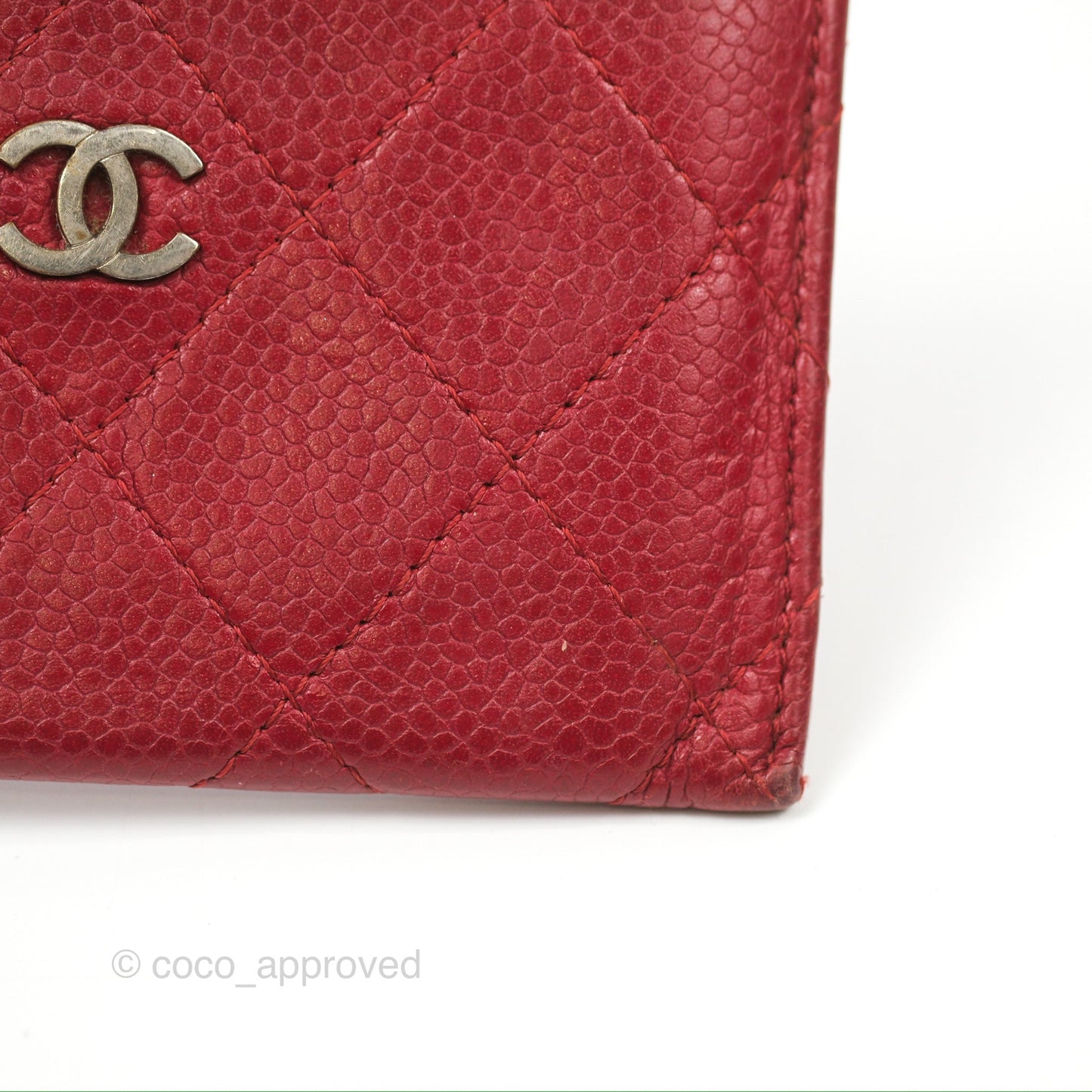 Chanel Classic Flat Card Holder Red Caviar Silver Hardware