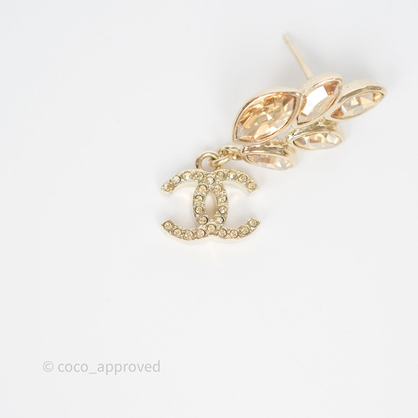 Chanel Crystal Leafy CC Earrings Gold Tone 22K