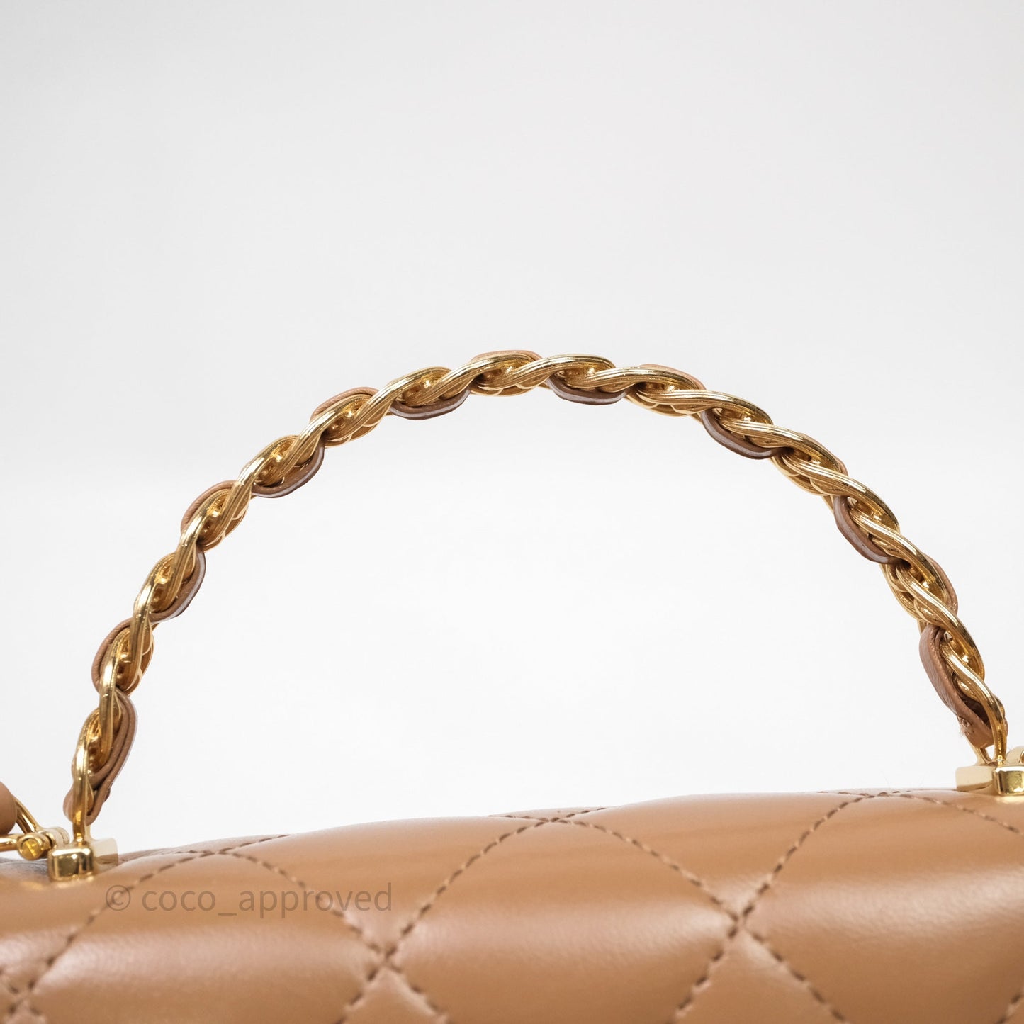 Chanel Top Handle Flap Bag Beige Lambskin Gold Hardware