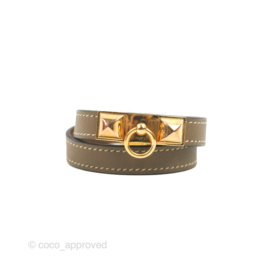 Hermès Rivale Double Tour Bracelet Etoupe Gold Hardware