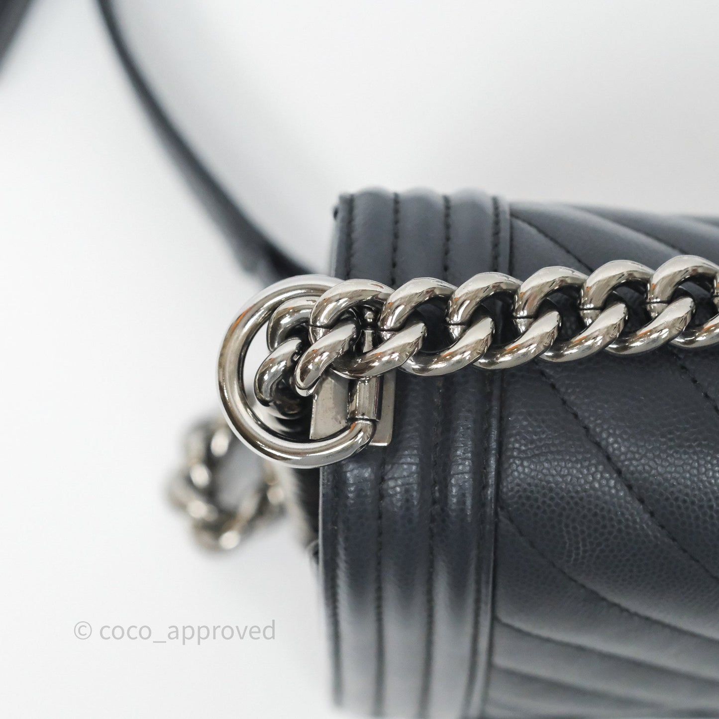 Chanel Medium Boy Chevron Dark Navy Caviar Silver Hardware