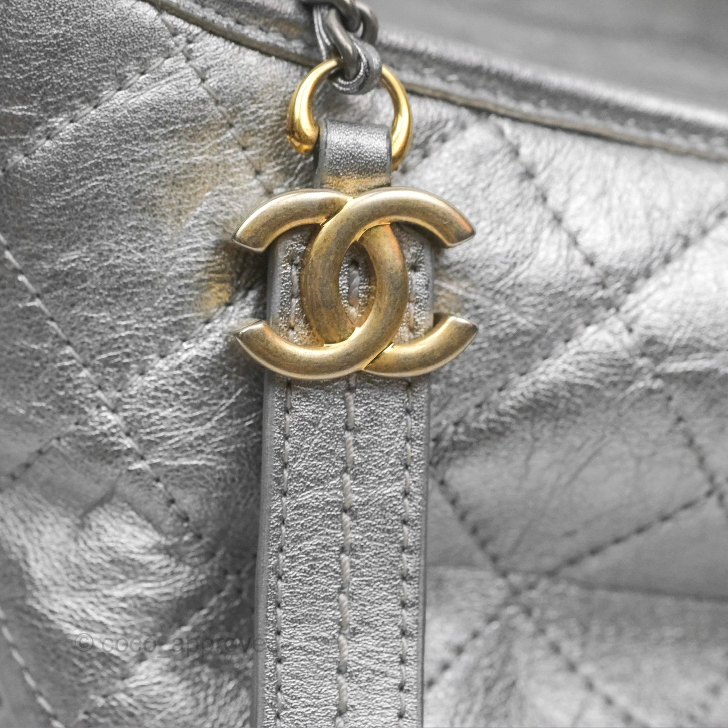 Chanel Large Gabrielle Hobo Metallic Silver Aged Calfskin Mixed Hardware
