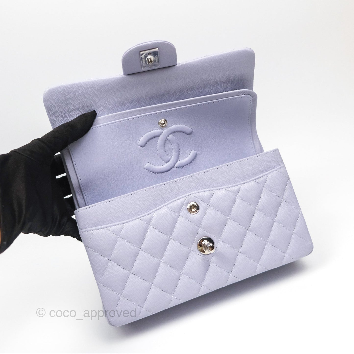 Chanel Small Classic Quilted Flap Lilac Caviar Silver Hardware 21K