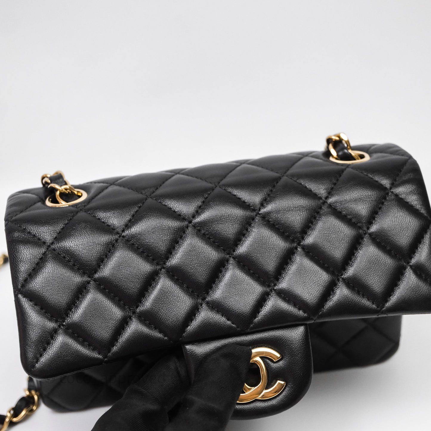 Chanel Quilted Mini Rectangular Black Lambskin Gold Hardware