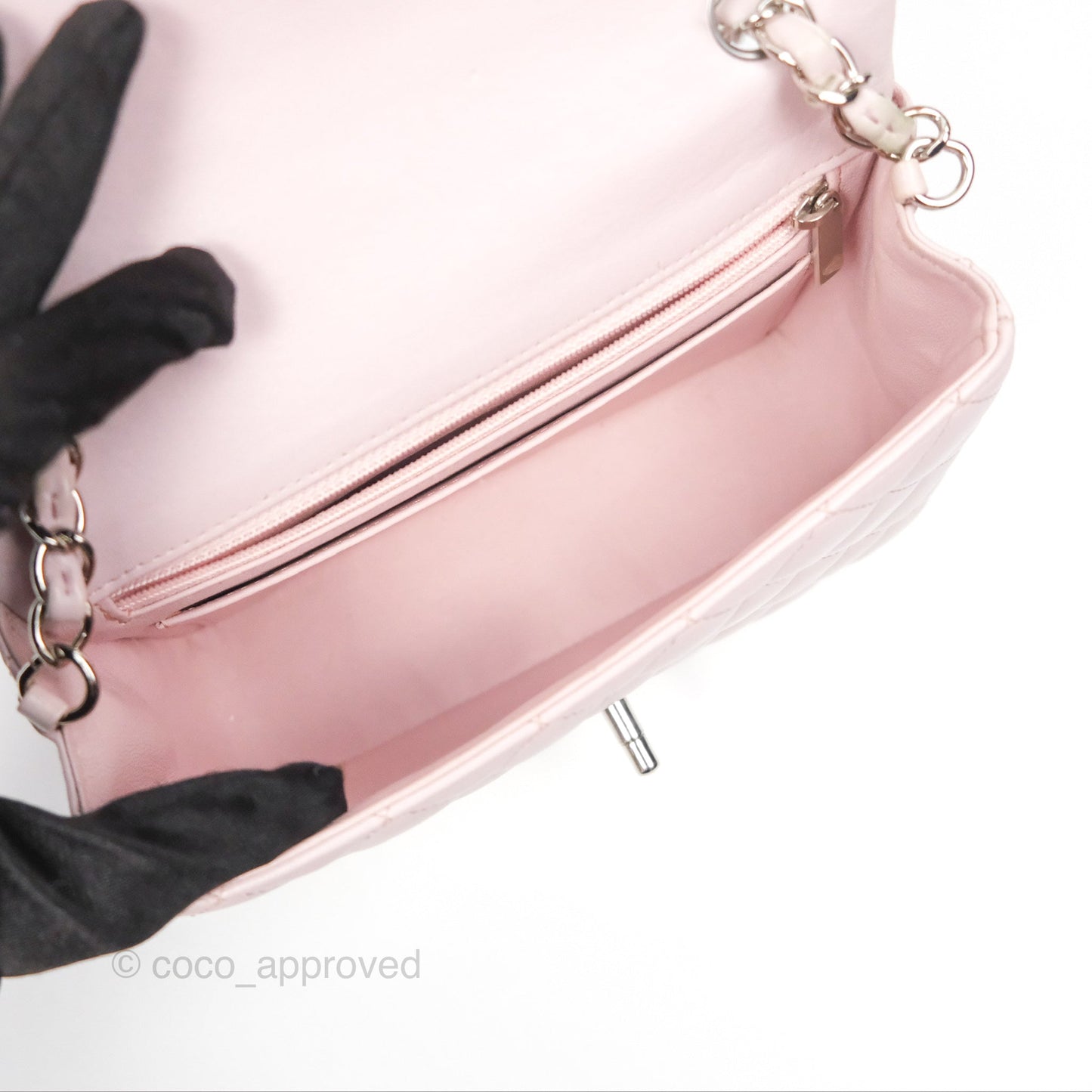 Chanel Quilted Mini Rectangular Light Pink Lambskin Silver Hardware