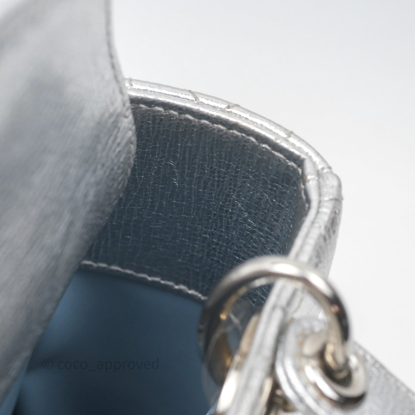 Christian Dior Small Lady Dior My ABCDior Silver Metallic Grained Calfskin Cannage