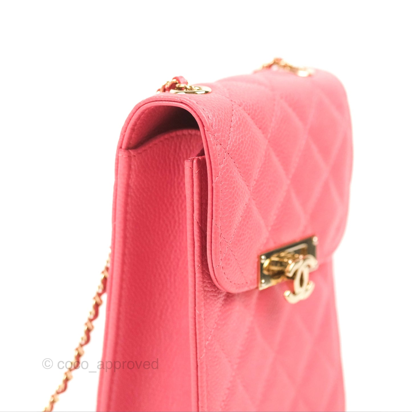 Chanel Golden Class Phone Holder With Chain Pink Caviar Gold Hardware
