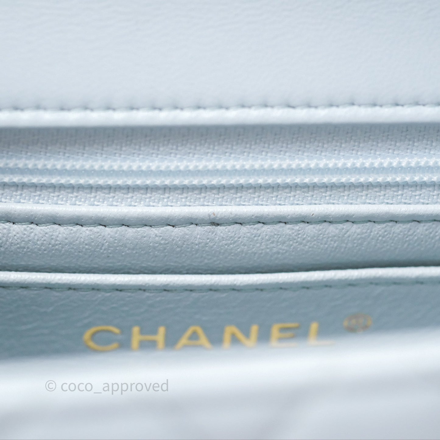 Chanel Top Handle Mini Rectangular Flap Light Blue Lambskin Gold Hardware