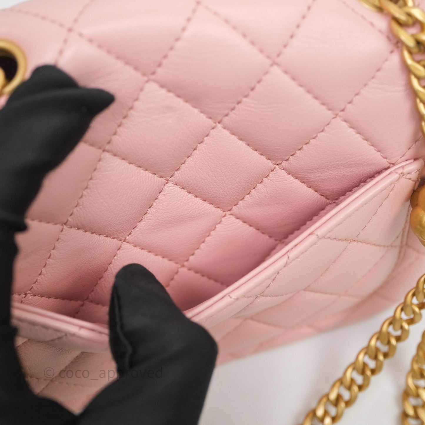 Chanel Quilted Mini Square Flap with Camellia Adjustable Chain Pink Clair Lambskin