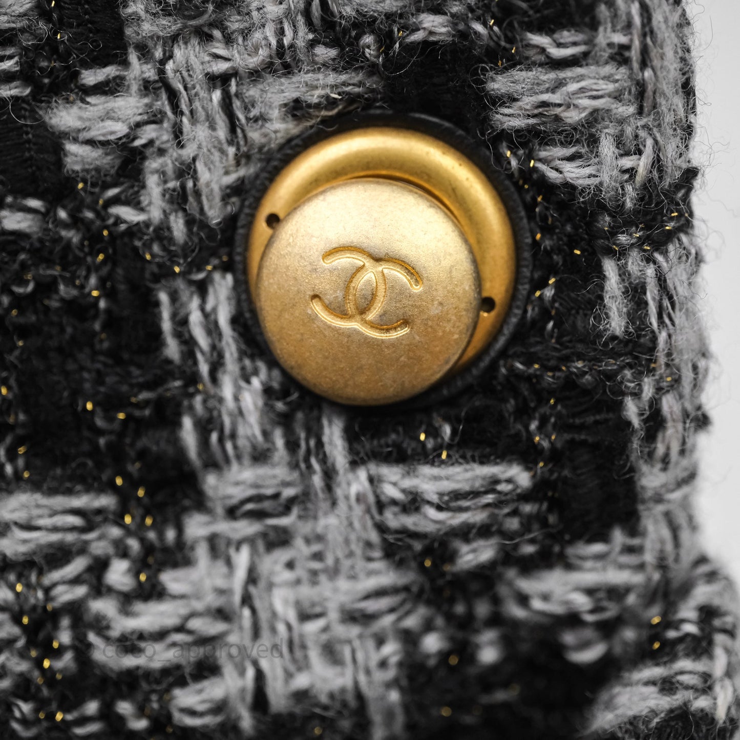Chanel Mini Flag Bag Black & Grey Tweed Aged Gold Hardware