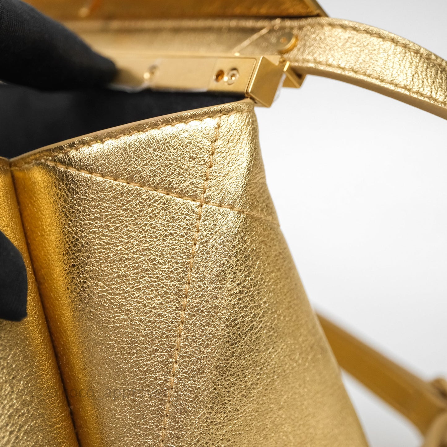 Chanel Calfskin Kiss Lock Frame Gold Bag