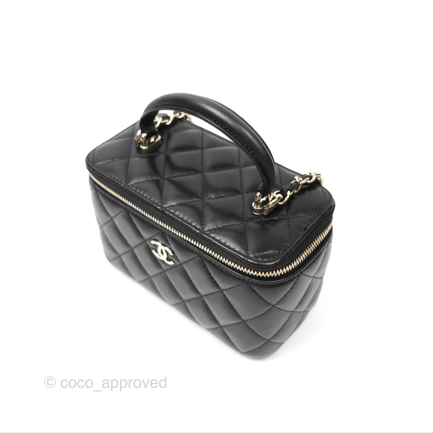 Chanel Vanity Rectangular Top Handle Black Lambskin Gold Hardware