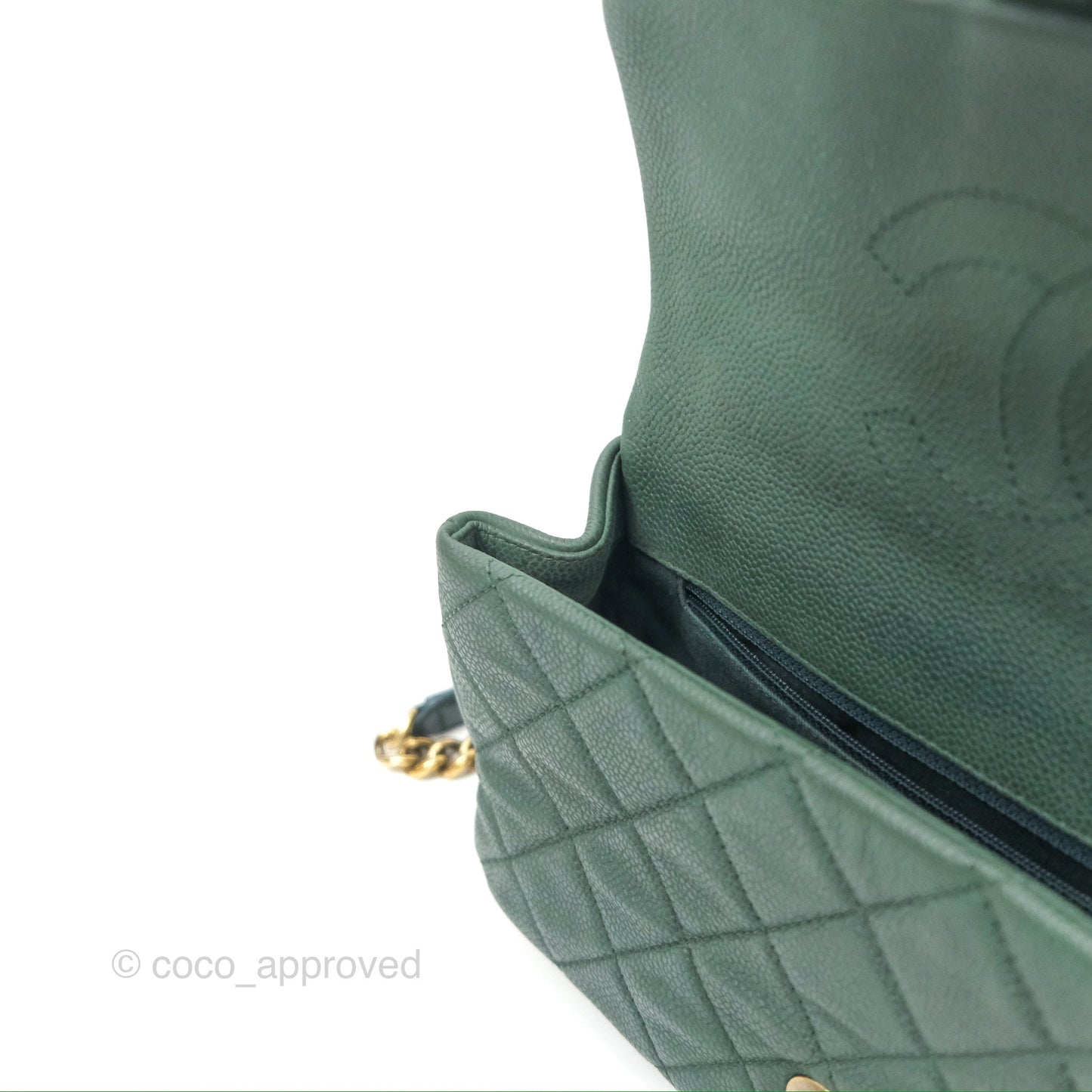 Chanel Globe Trotter Flap Bag Dark Green Caviar Aged Gold Hardware