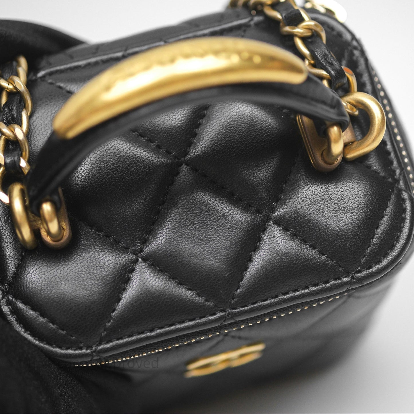 Chanel Mini Metal Top Handle Vanity With Chain Black Lambskin Aged Gold Hardware