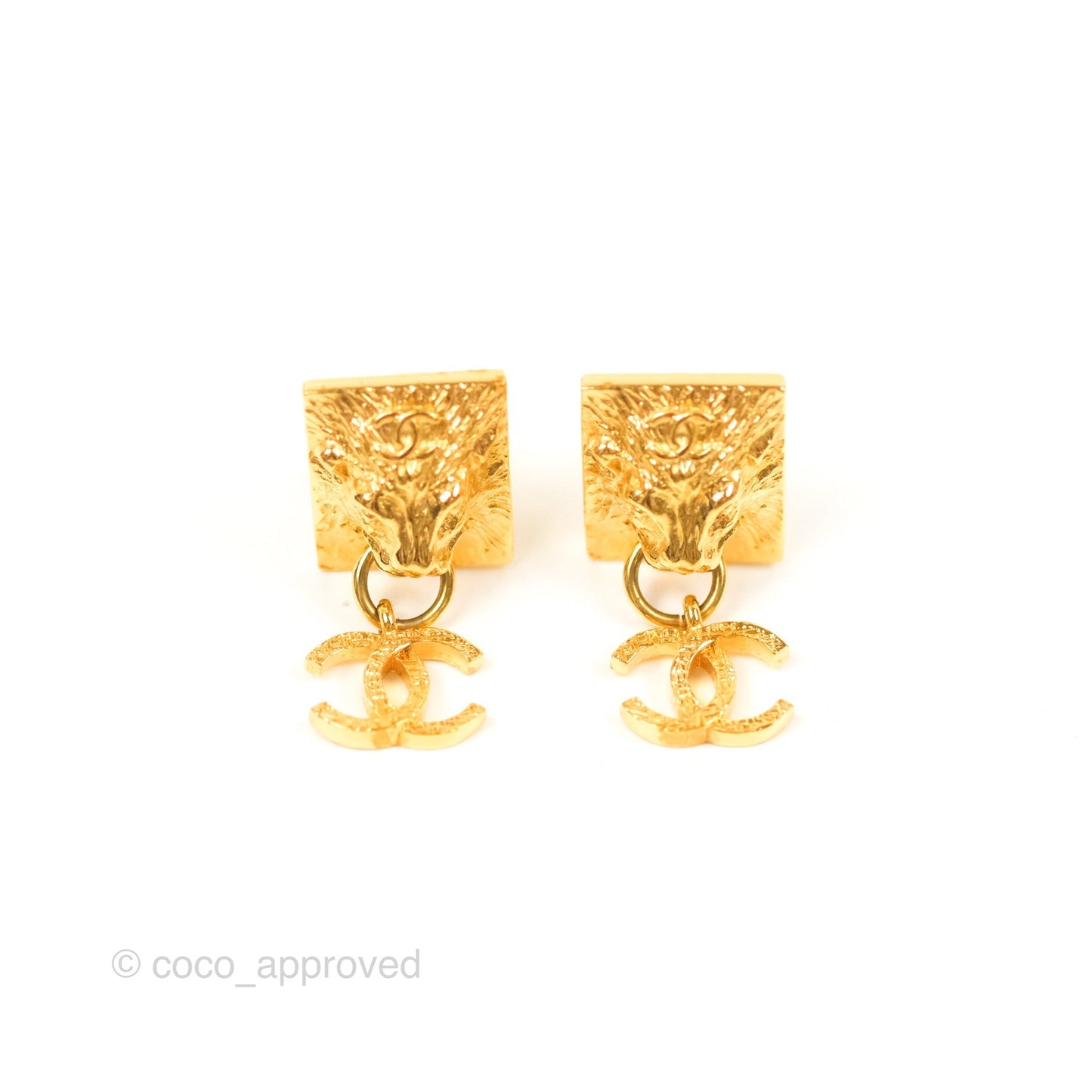 Chanel Lion CC Drop Ear Clip Gold Tone 22A