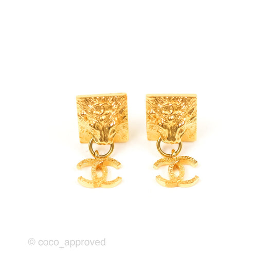 Chanel Lion CC Drop Ear Clip Gold Tone 22A
