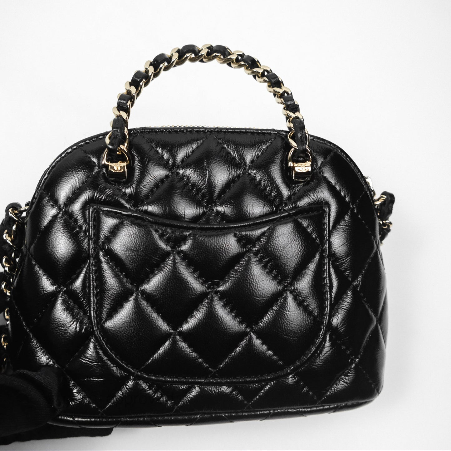Chanel Mini Handle Clutch with Chain Black Shiny Lambskin Gold Hardware