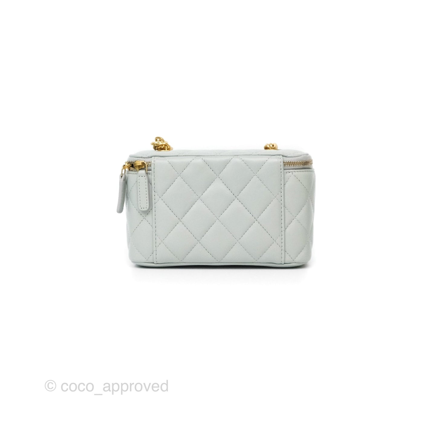 Chanel Quilted Vanity Rectangular with Chain Grey Blue Lambskin Gold Hardware