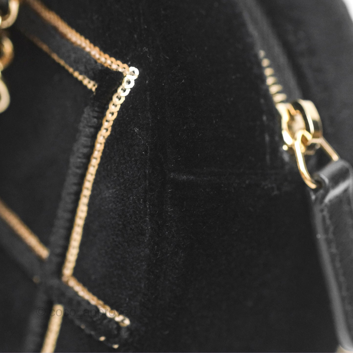 Chanel Quilted Round Clutch With Chain Black Velvet Gold Hardware