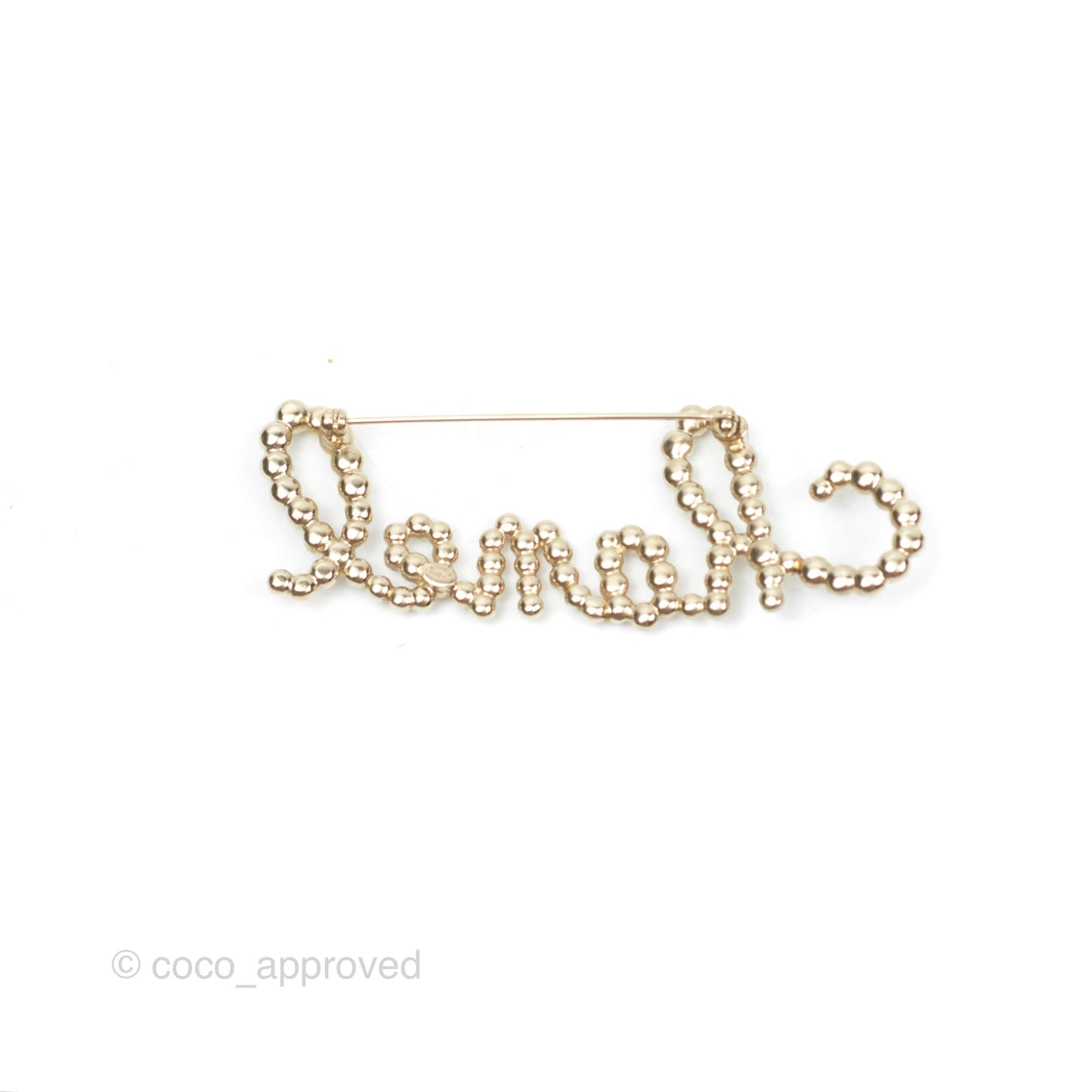 Chanel Logo Pearl Crystal Brooch Gold Tone 19K