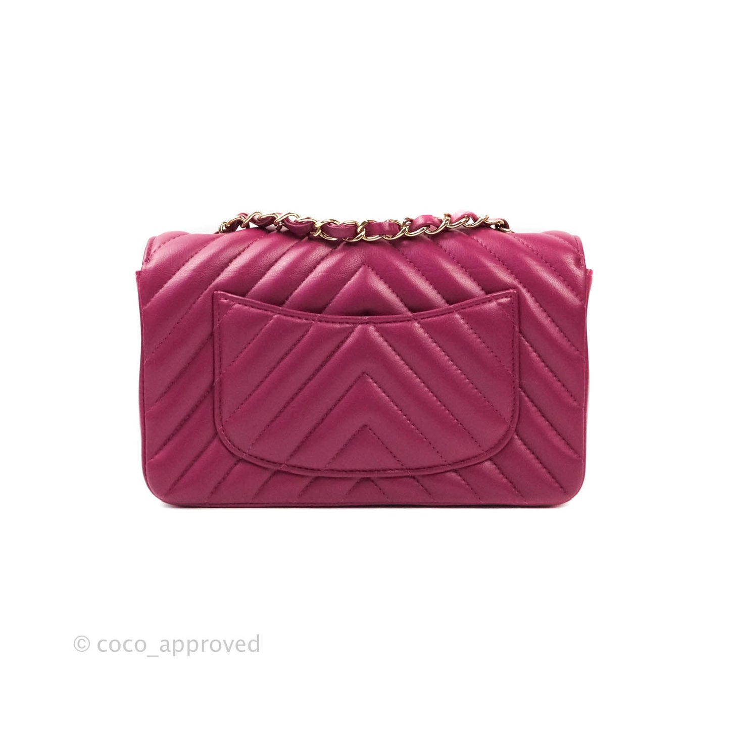 Chanel Chevron Mini Rectangular Lambskin Flap Dark Pink Gold Hardware