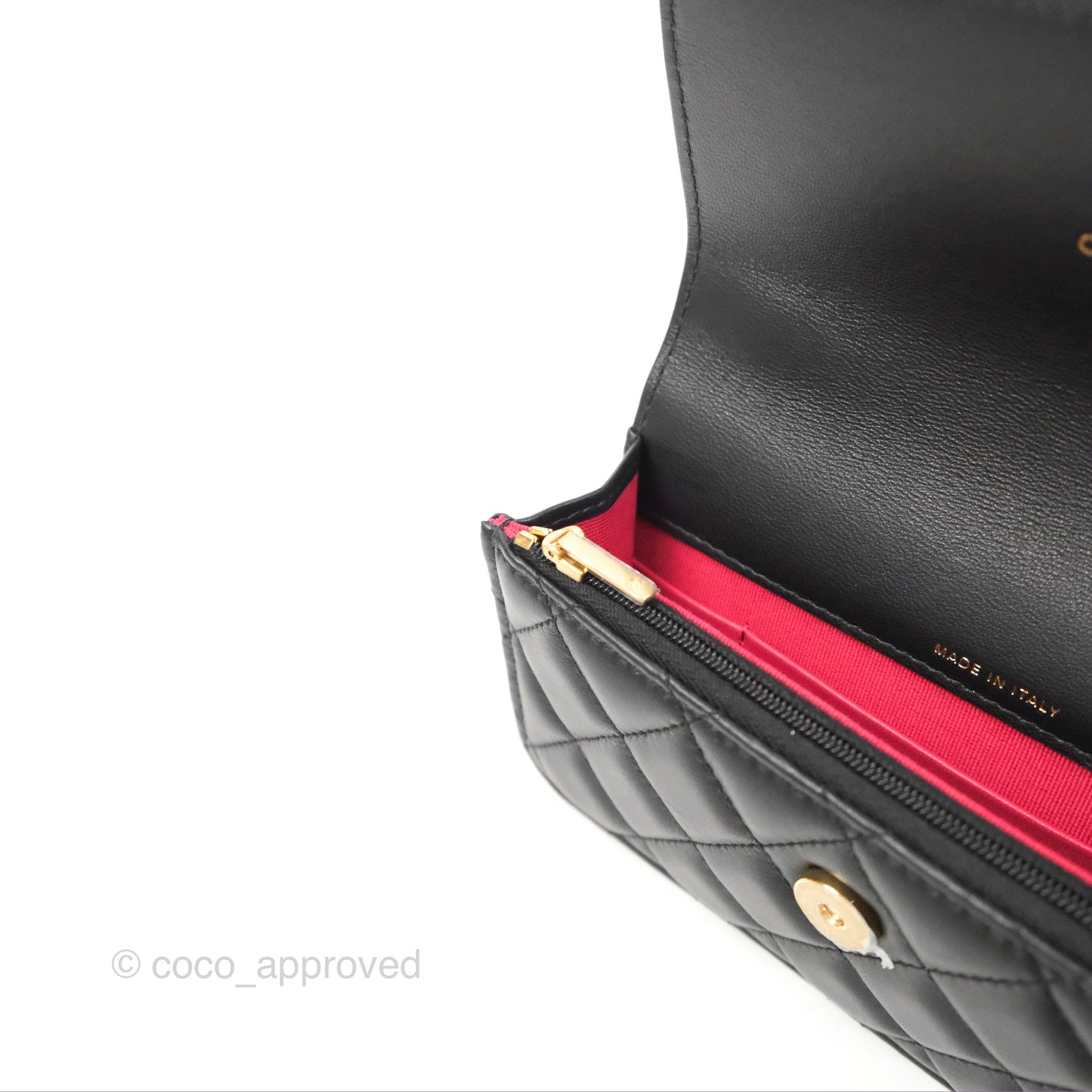 Chanel Mini WOC Phone Holder with Camellia Adjustable Chain Black Lambskin