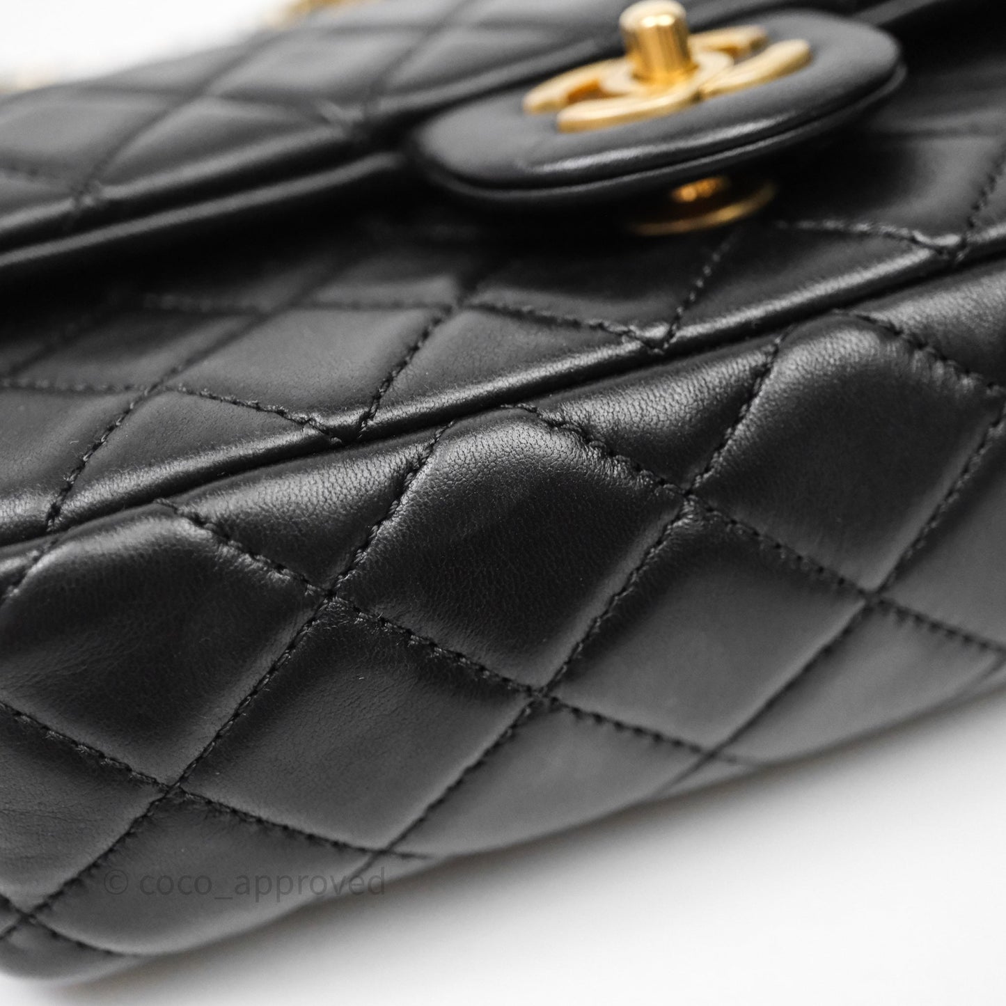 Chanel Mini Rectangular Pearl Crush Quilted Black Lambskin Aged Gold Hardware