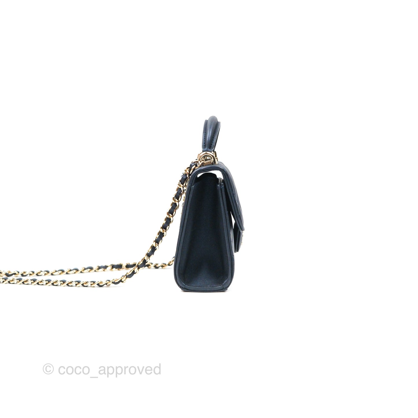 Chanel Mini Handle Clutch With Chain Iridescent Dark Navy Lambskin Gold Hardware