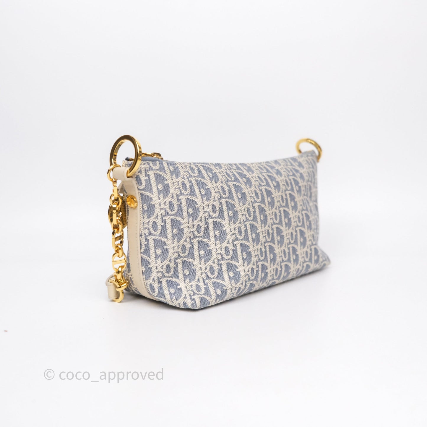 Christian Dior Diorstar Hobo Bag with Chain Blue Dior Oblique Chambray with Raffia Effect