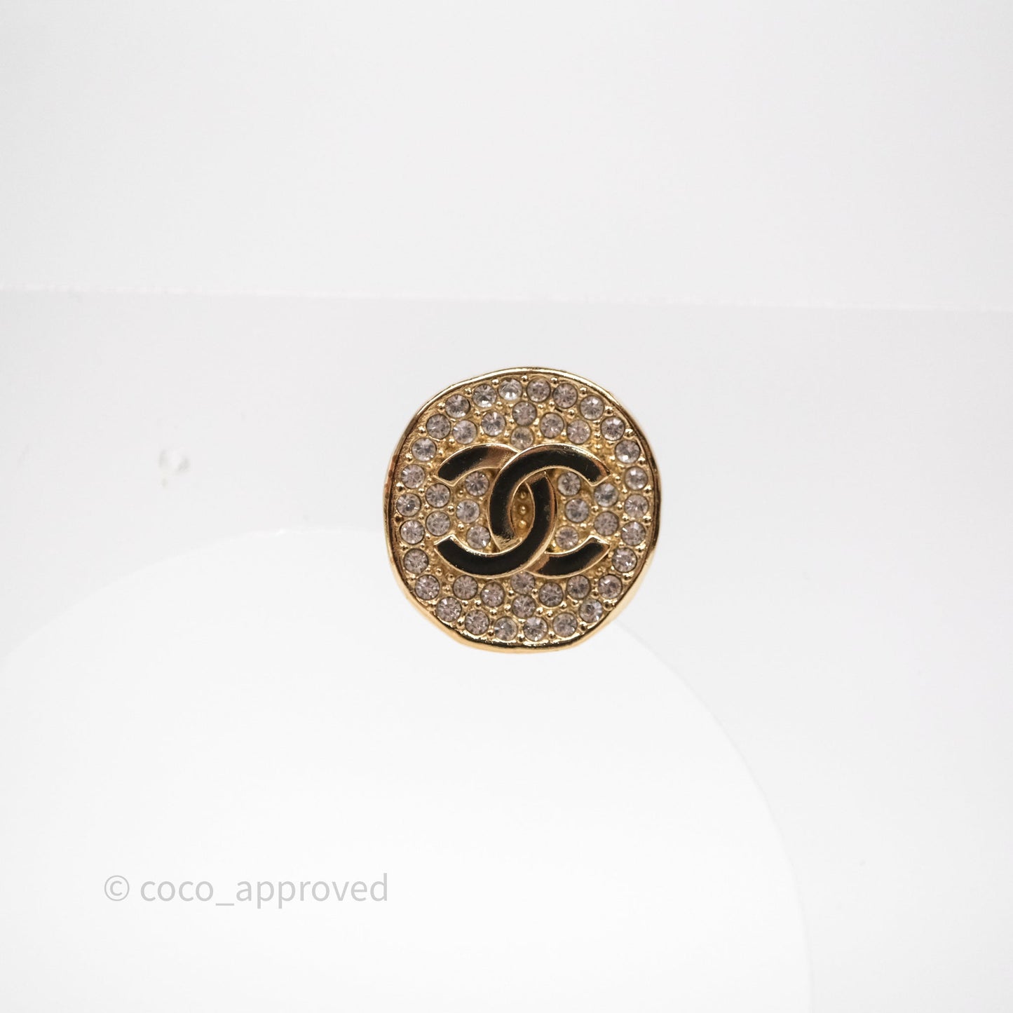 Chanel CC Crystals Round Earrings Gold Tone 21K