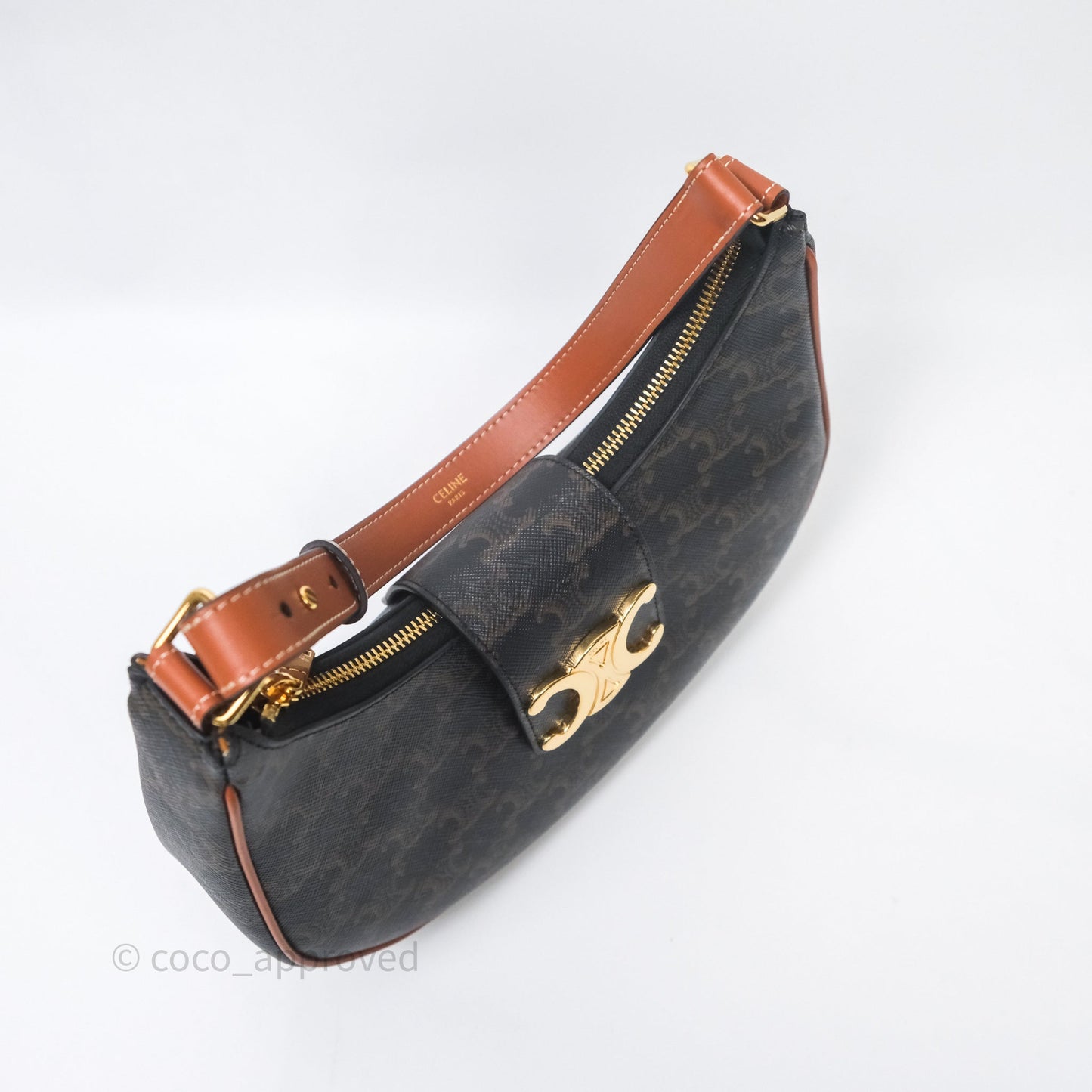 Celine Medium Ava Triomphe Bag Triomphe Canvas Tan Calfskin