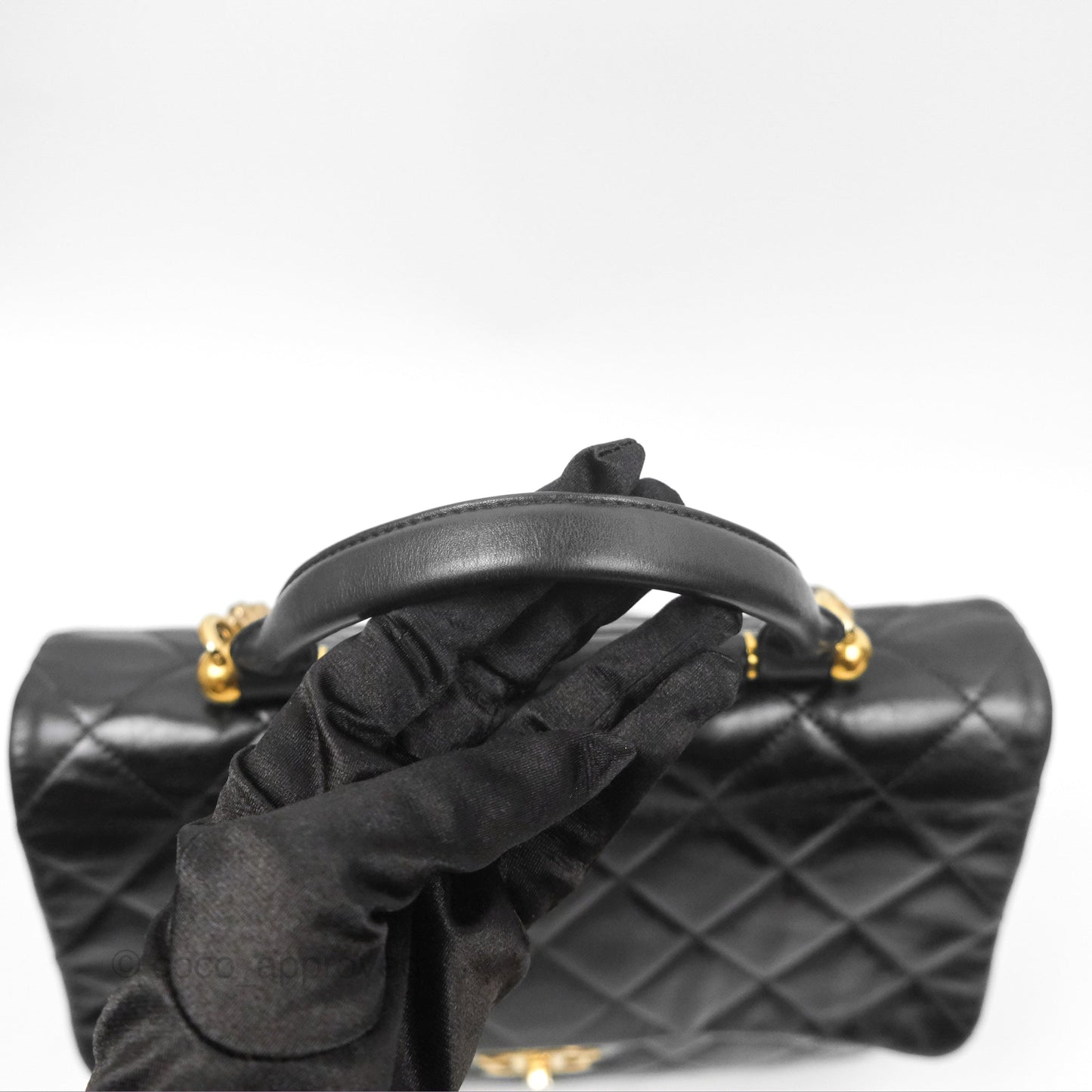 Chanel Gold Bar Top Handle Shoulder Bag Black Glazed Aged Calfskin Aged Gold Hardware