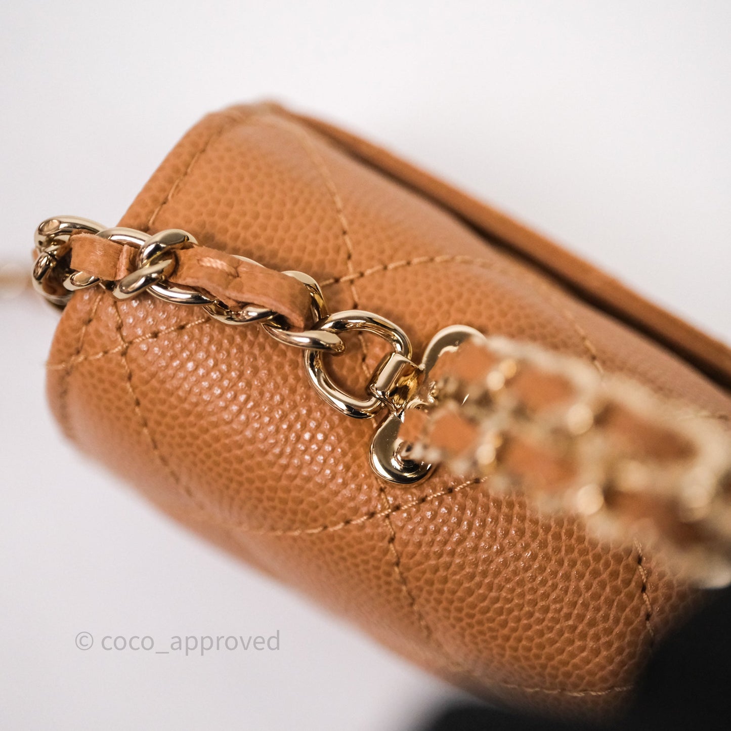 Chanel Kelly Clutch Top Handle Dark Beige Caviar Bag Light Gold hardware
