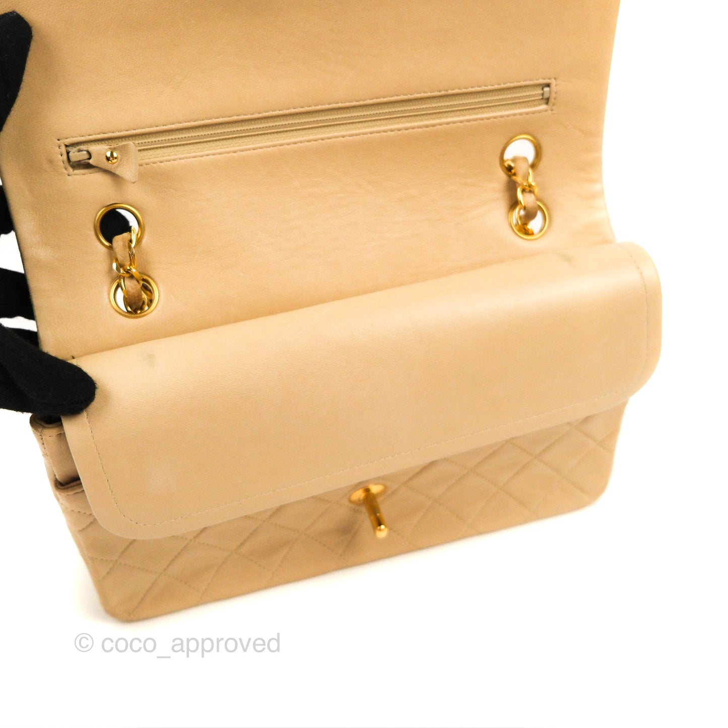 Chanel Vintage Medium Classic Flap Beige Lambskin 24K Gold Hardware