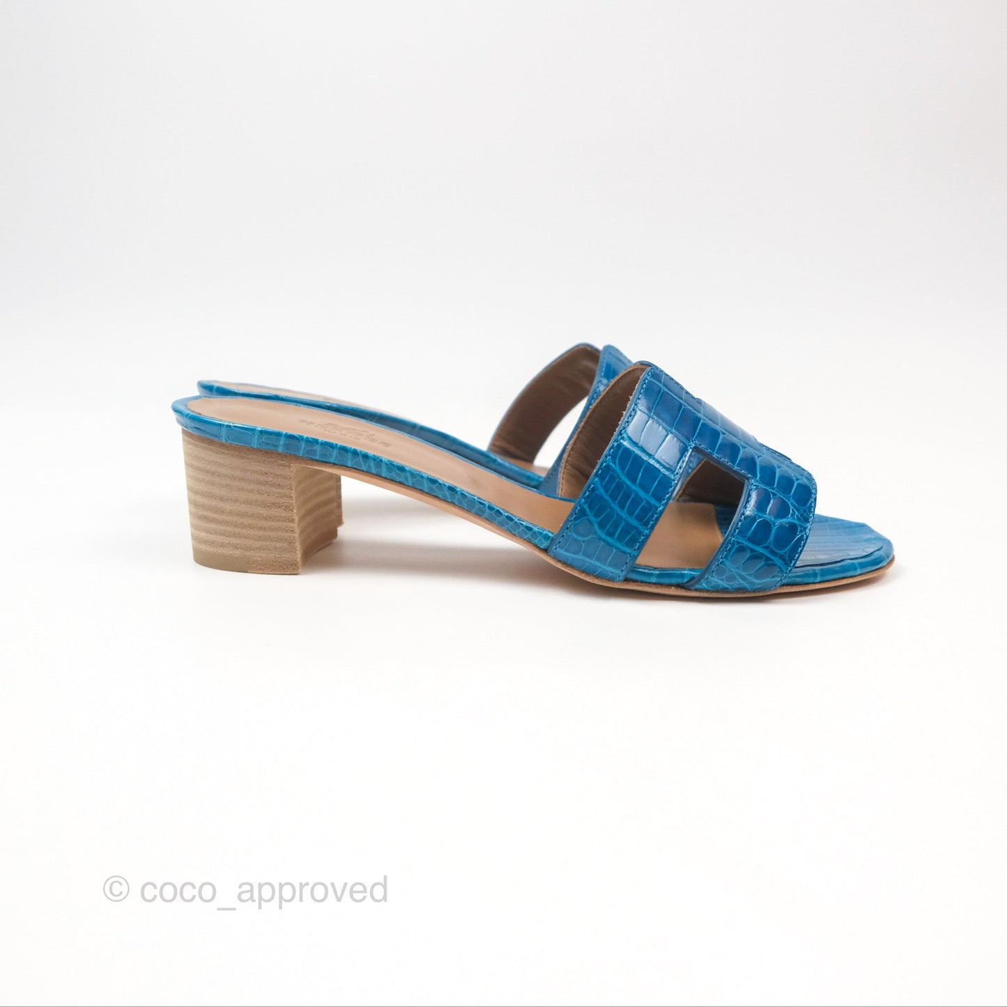 Hermes Oasis Sandals Croc Bleu Lzmir Size 36.5