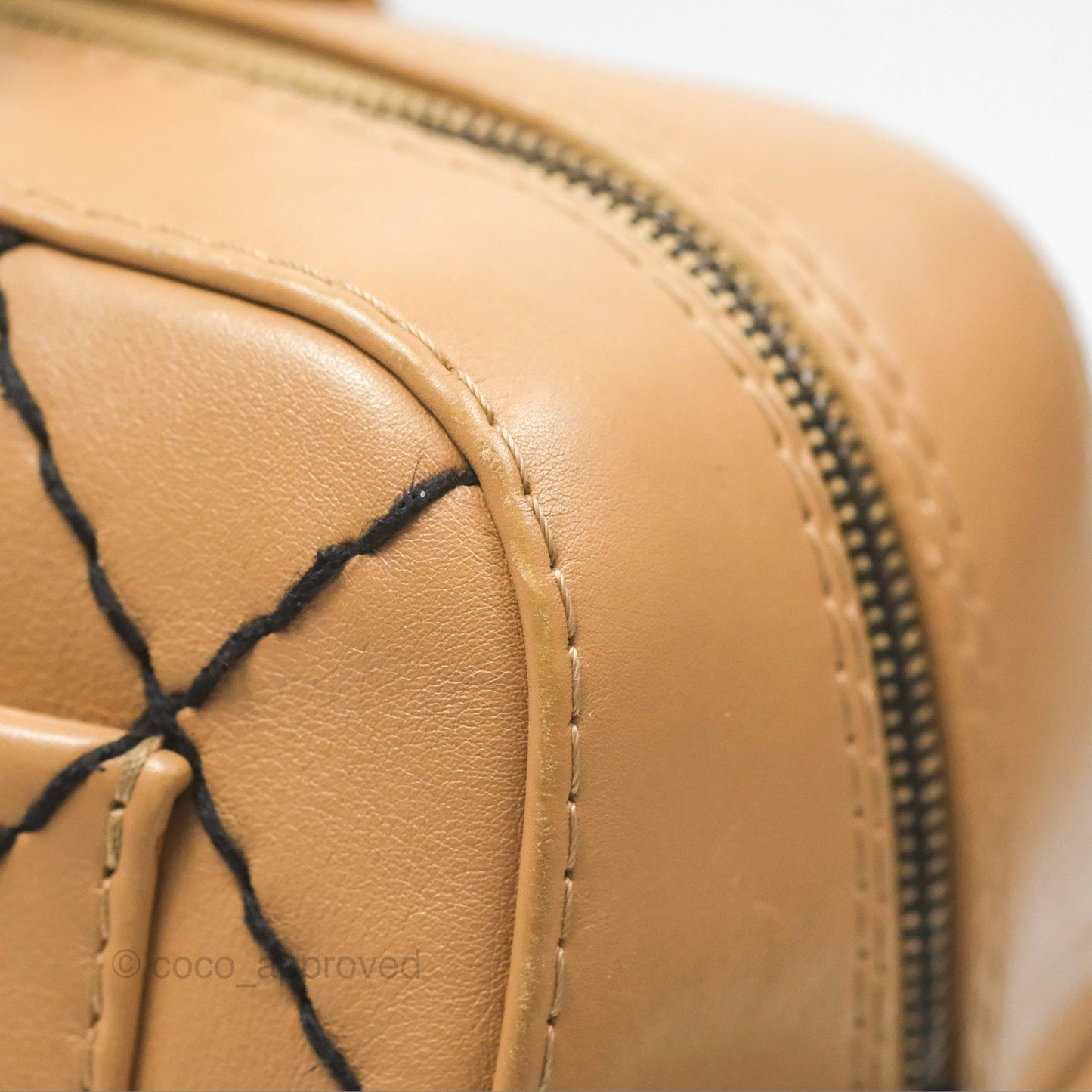 Chanel Contrast Stitch Surpique Bowler Bag Beige Calfskin Matte Black Hardware
