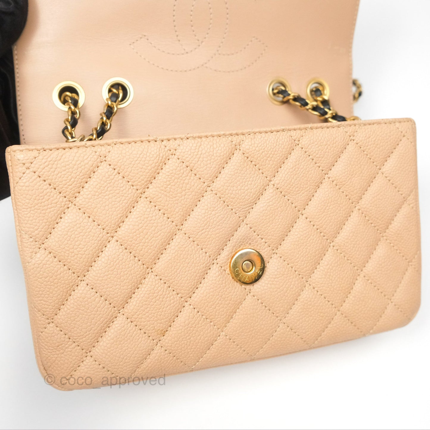 Chanel Small CC Filigree Flap Quilted Beige Black Caviar