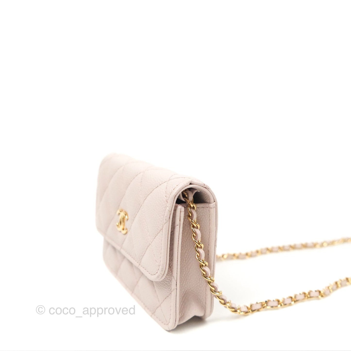 Chanel Miss Coco Clutch With Chain Quilted Lilac Pink Caviar Gold Hardware