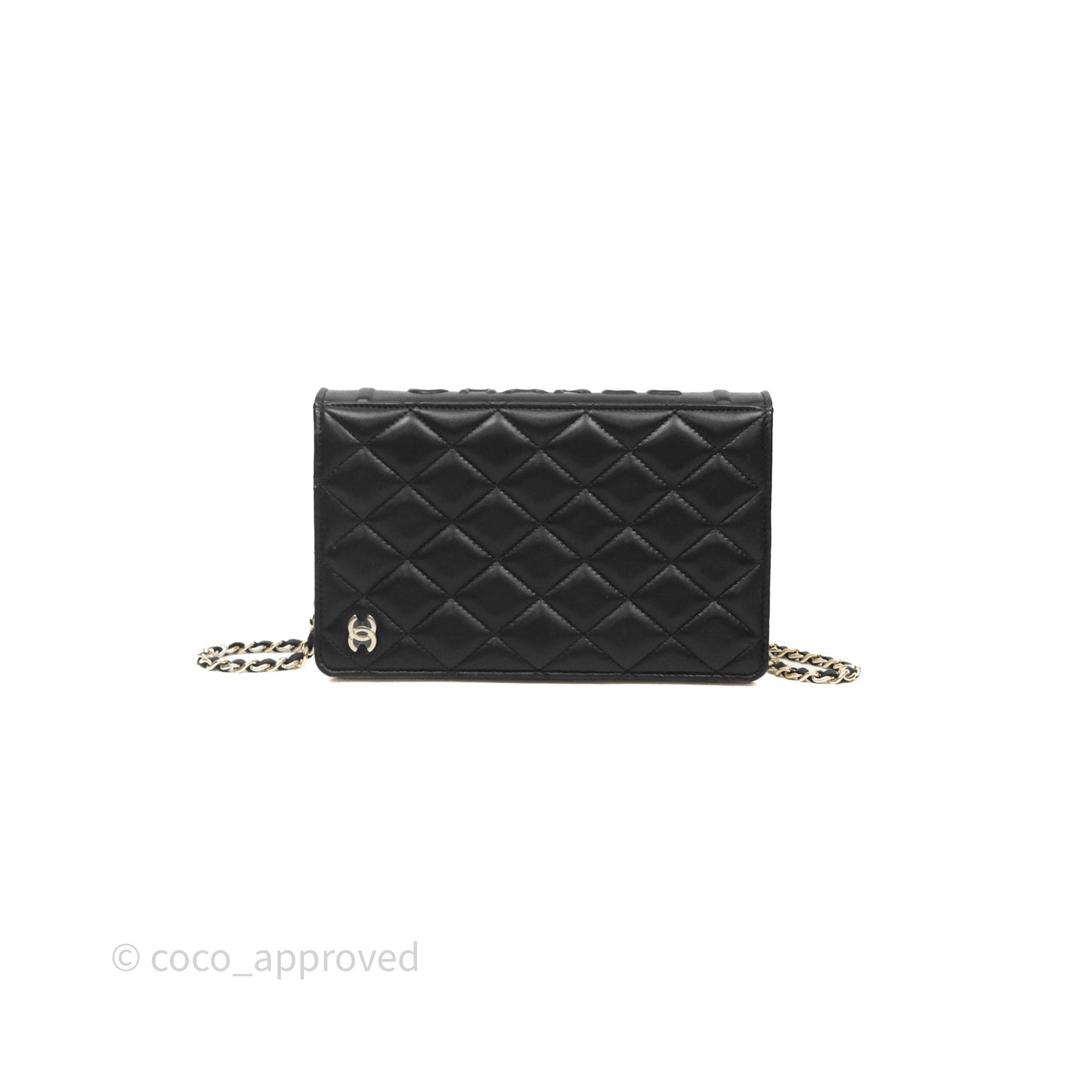 Chanel Quilted Book Wallet on Chain WOC Black Lambskin Gold Hardware