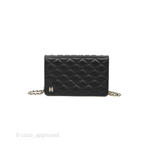 Chanel Quilted Book Wallet on Chain WOC Black Lambskin Gold Hardware