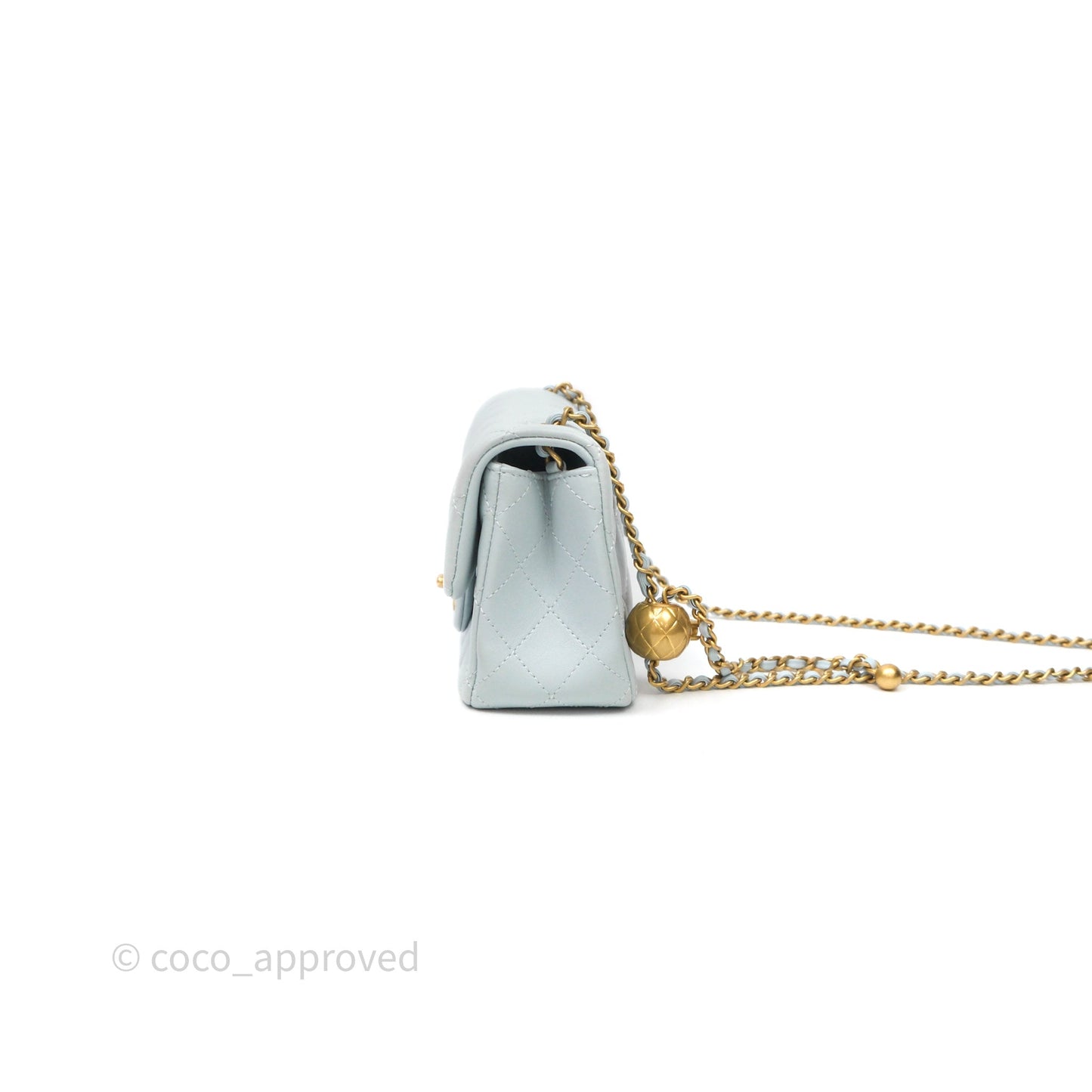 Chanel Pearl Crush Mini Rectangular Light Blue Lambskin Aged Gold Hardware