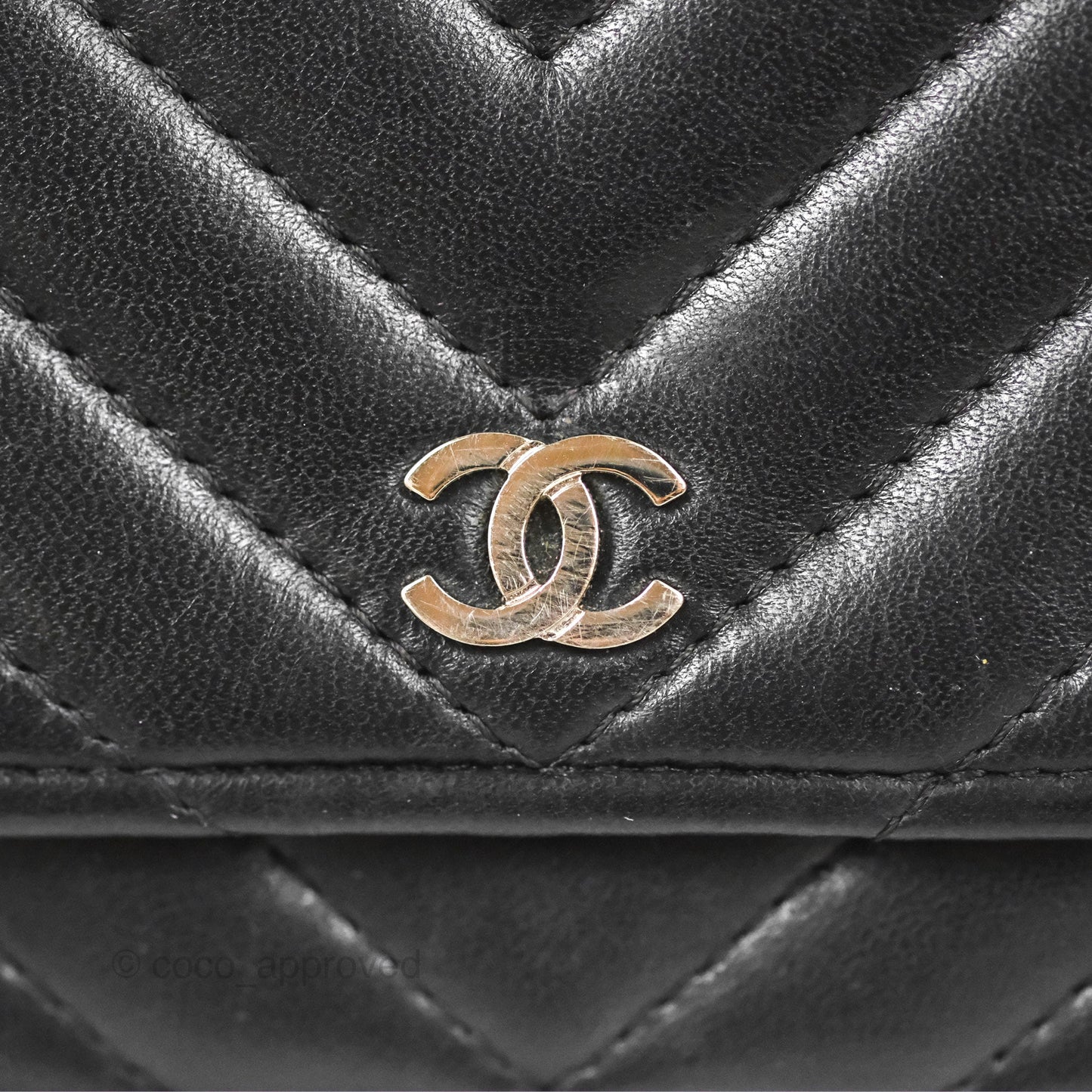 Chanel Classic Chevron Wallet on Chain WOC Black Lambskin Silver Hardware