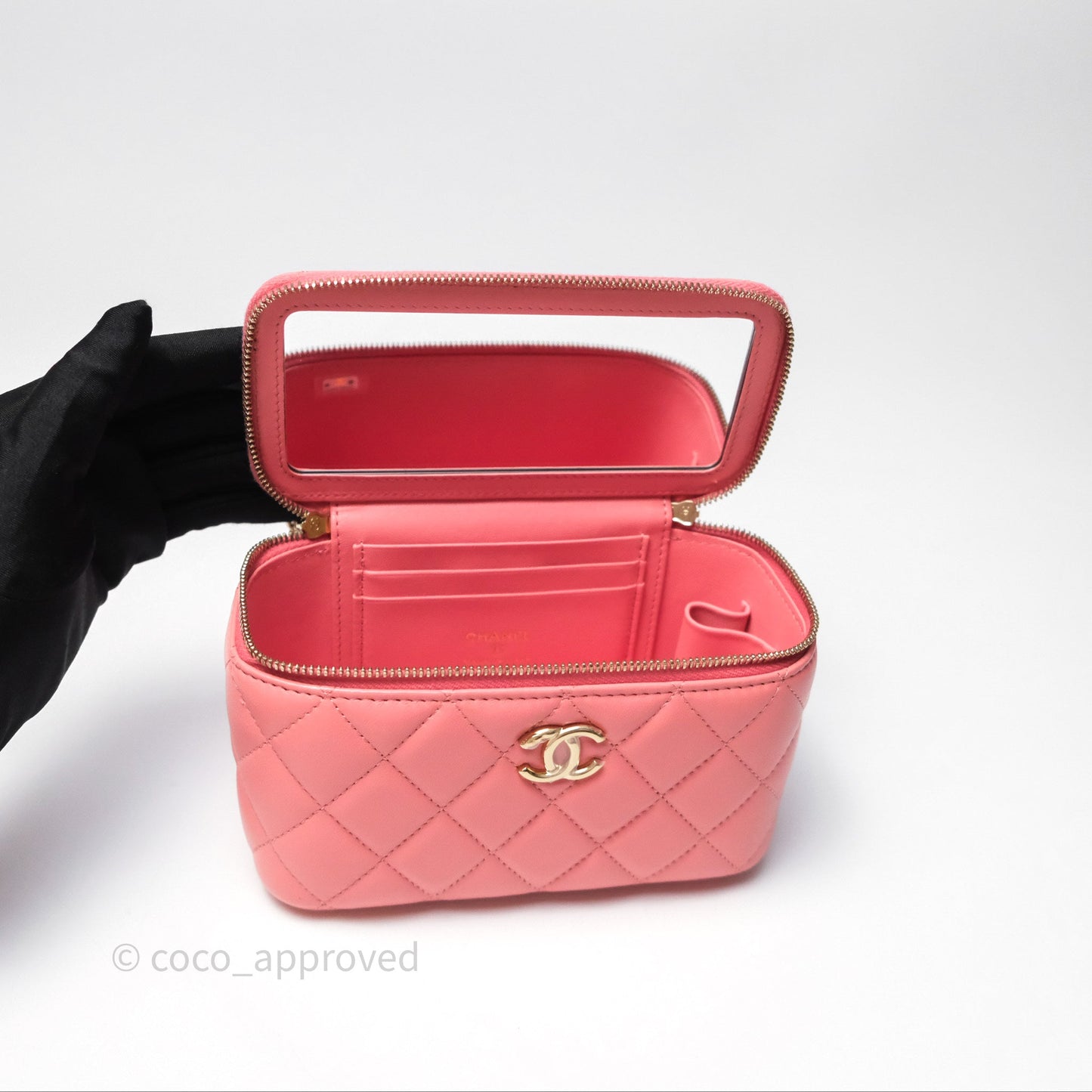 Chanel Vanity Rectangular Top Handle Pink Lambskin Gold Hardware