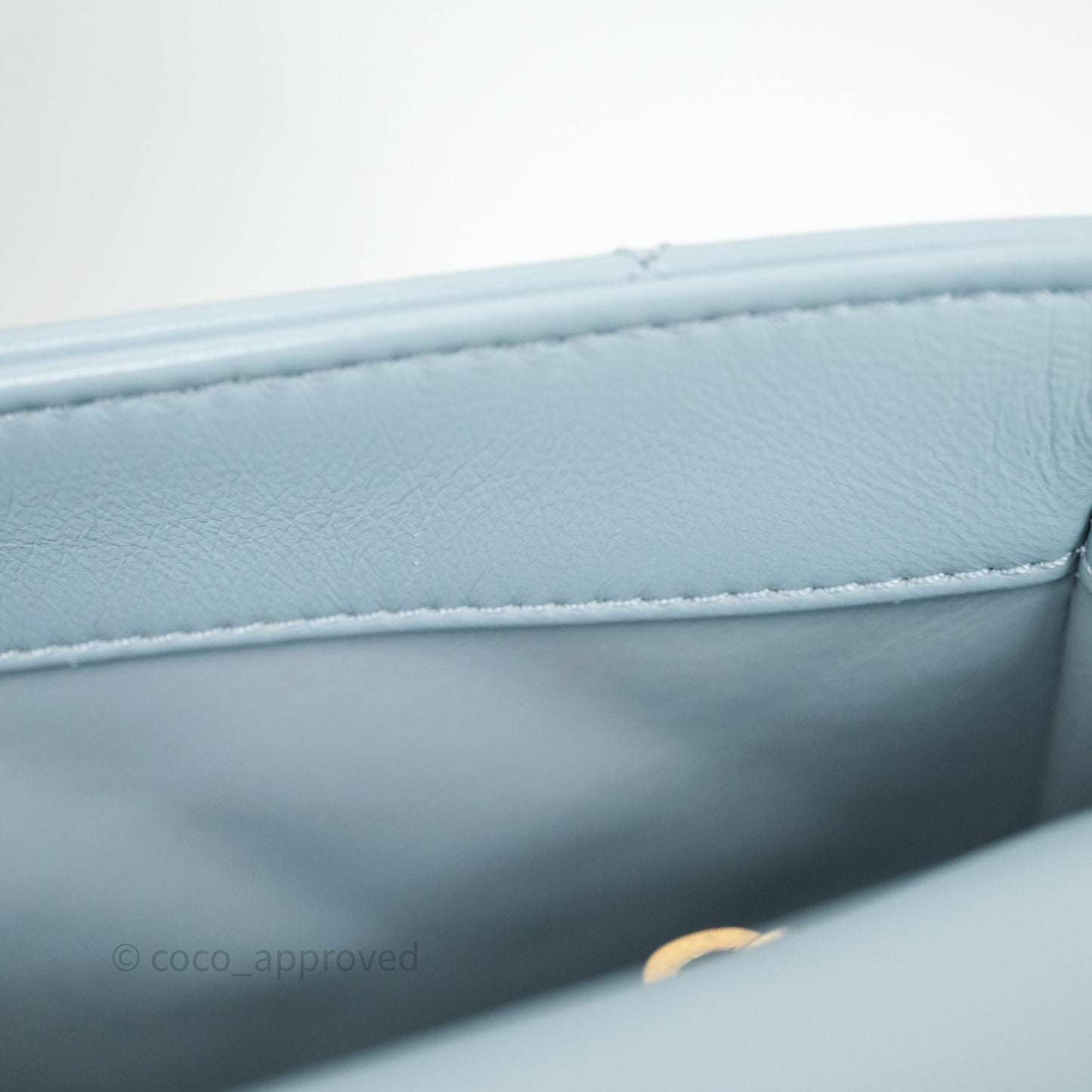 Chanel Quilted Enamel Pending CC Small Square Flap Baby Blue Lambskin