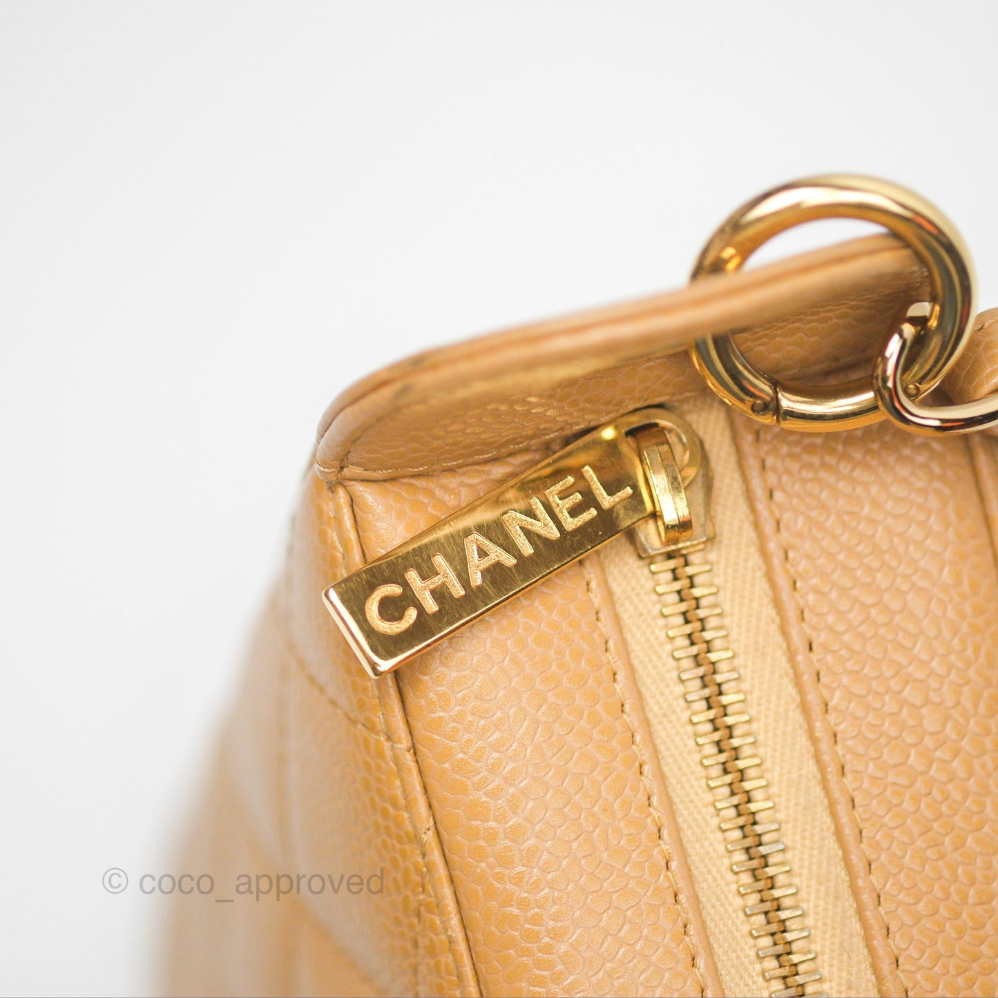 Chanel Vintage CC Quilted Hobo Shoulder Bag Beige Caviar Gold Hardware