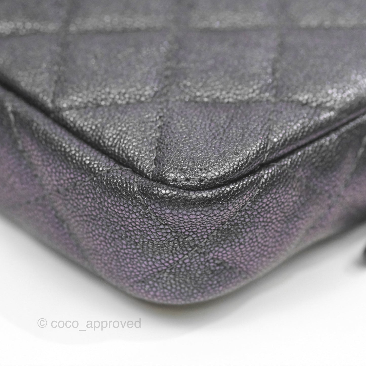 Chanel Quilted Zip Clutch With Chain Iridescent Dark Grey Caviar Gold Hardware