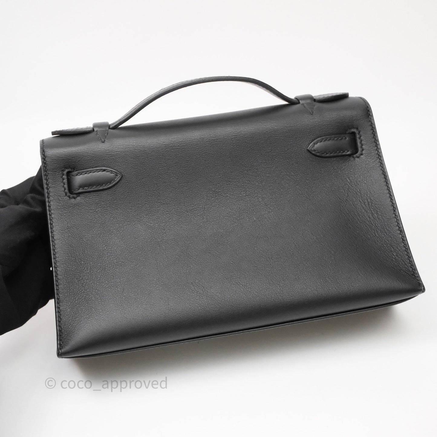 Hermès Kelly Pochette Clutch Black Swift Palladium Hardware