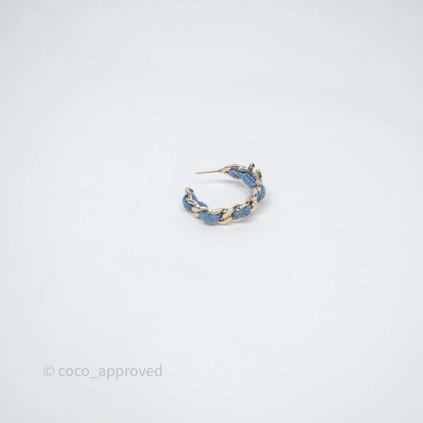 Chanel CC Denim Hoop Earrings Gold Tone