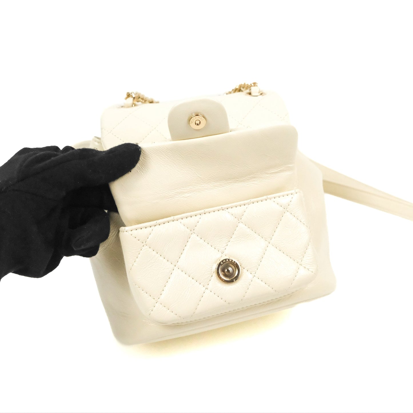 Chanel Quilted Small Duma Drawstring Backpack Ivory White Calfskin Gold Hardware