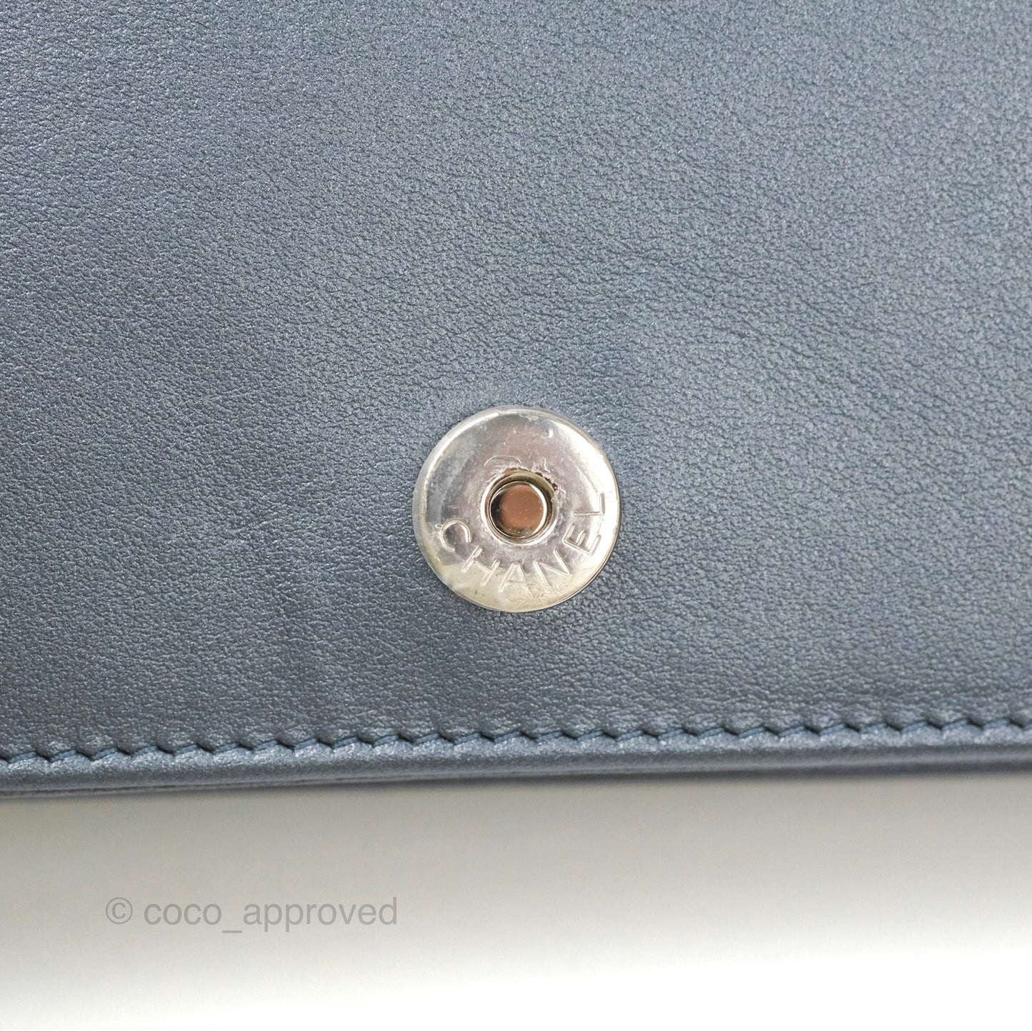 Chanel Camellia Wallet on Chain WOC Iridescent Navy Calfskin Silver Hardware